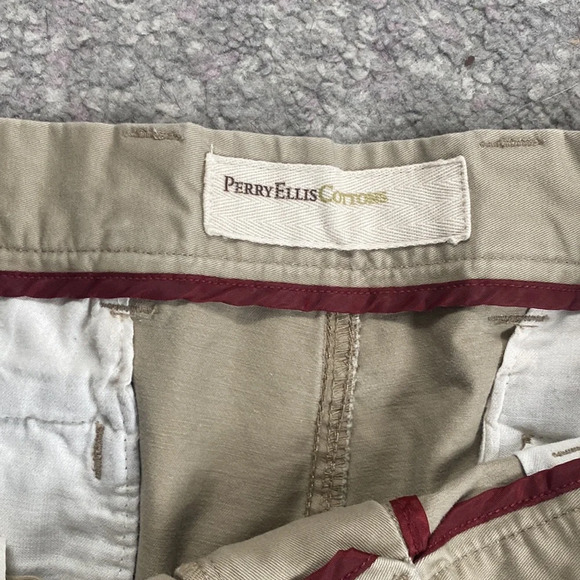 Perry Ellis Cottons Men's Khaki Chino Tan Trouser Pants Sz 34 x 30 - Picture 3 of 6